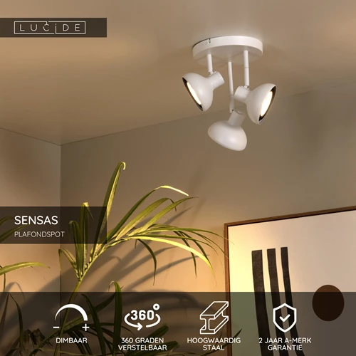 Lucide SENSAS - Plafondspot - Ø 25,8 cm - 3xGU10 (ES111) - Wit - USP